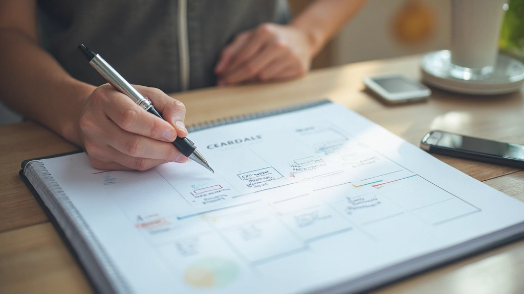 Calendar and planner showing quarterly timeline with milestone markers and progress tracking