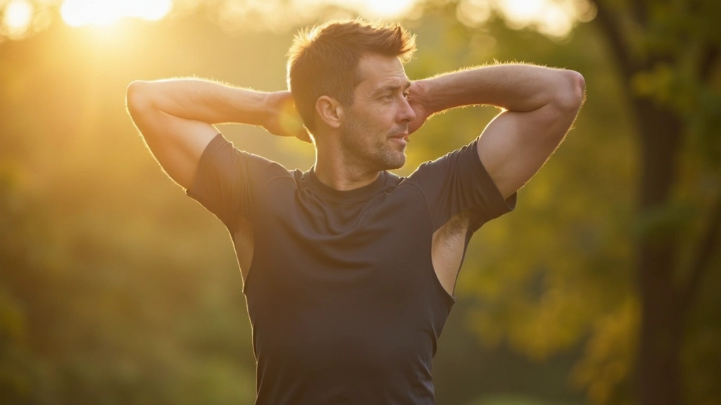 Person doing morning exercise routine outdoors, demonstrating physical wellness and self-care habits for confidence building