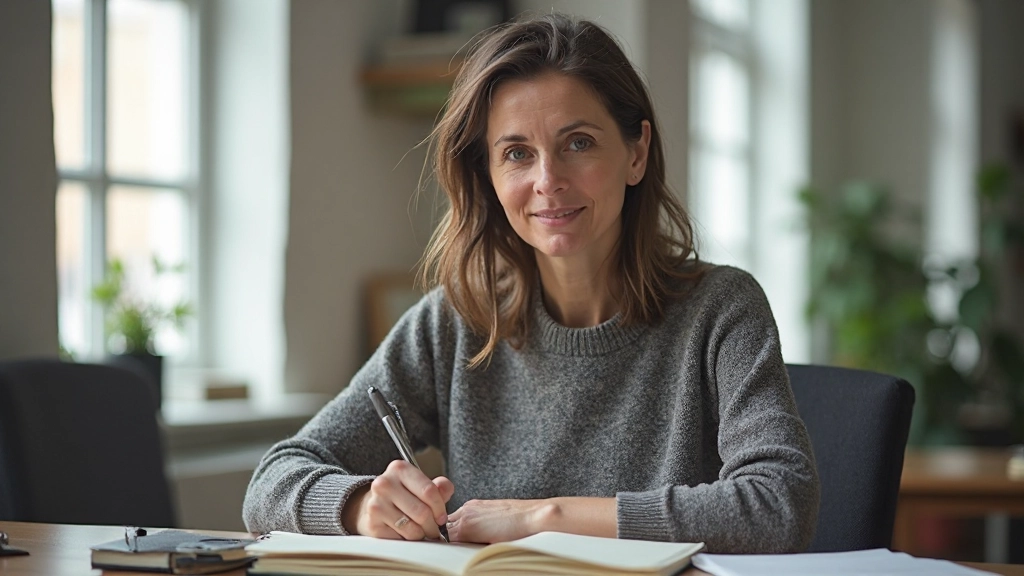 Person writing detailed notes in planning journal with structured goal categories and timelines