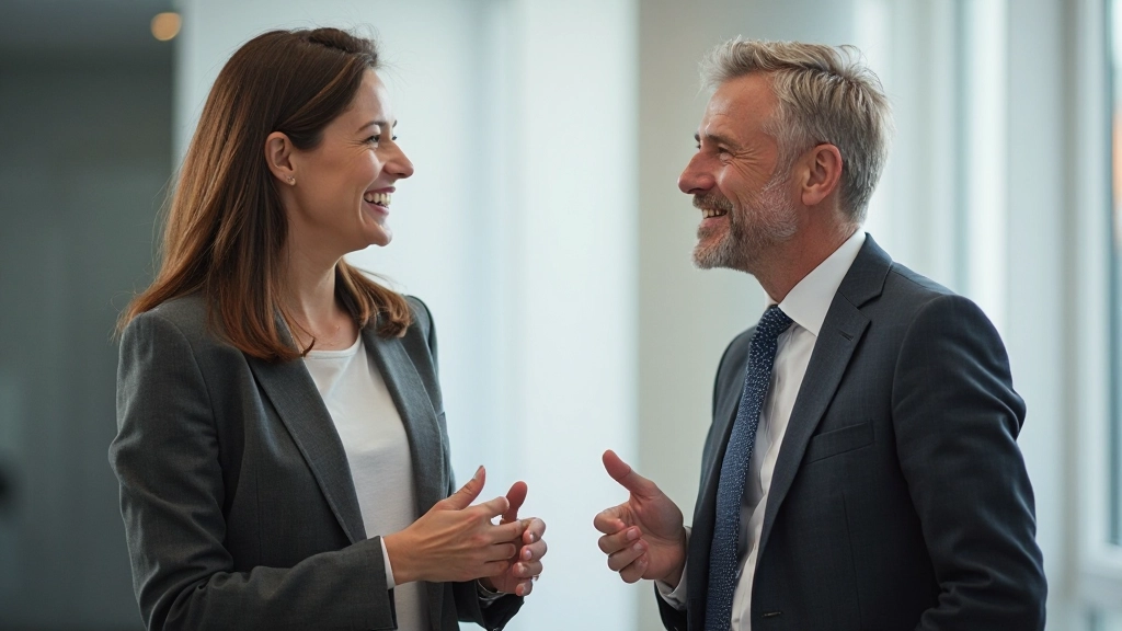 Two professionals having a constructive conversation in bright office space